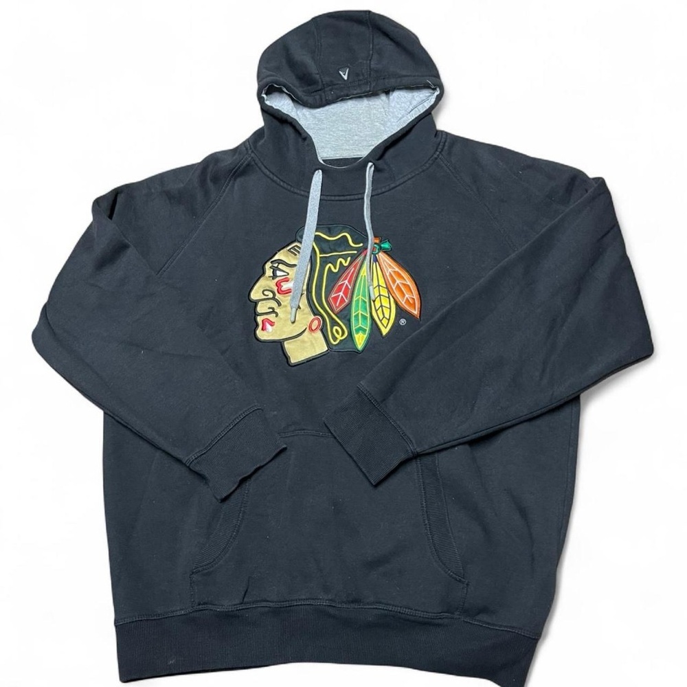 Antigua Chicago Blackhawks Black Gray Hoodie Size 2XL Sewn On Patch NHL